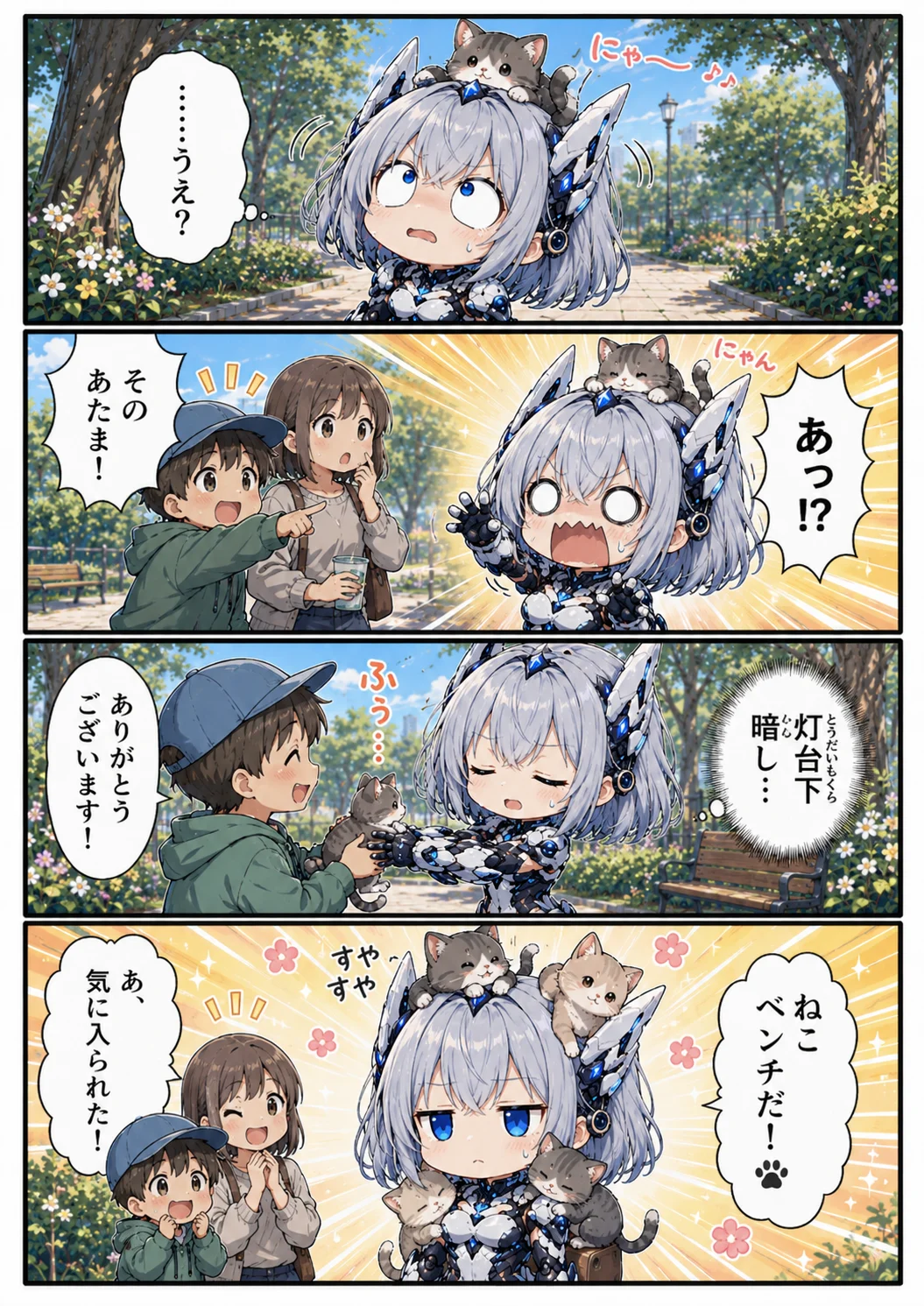 4コマ漫画 第4話「まいごのこねこ」3ページ目。