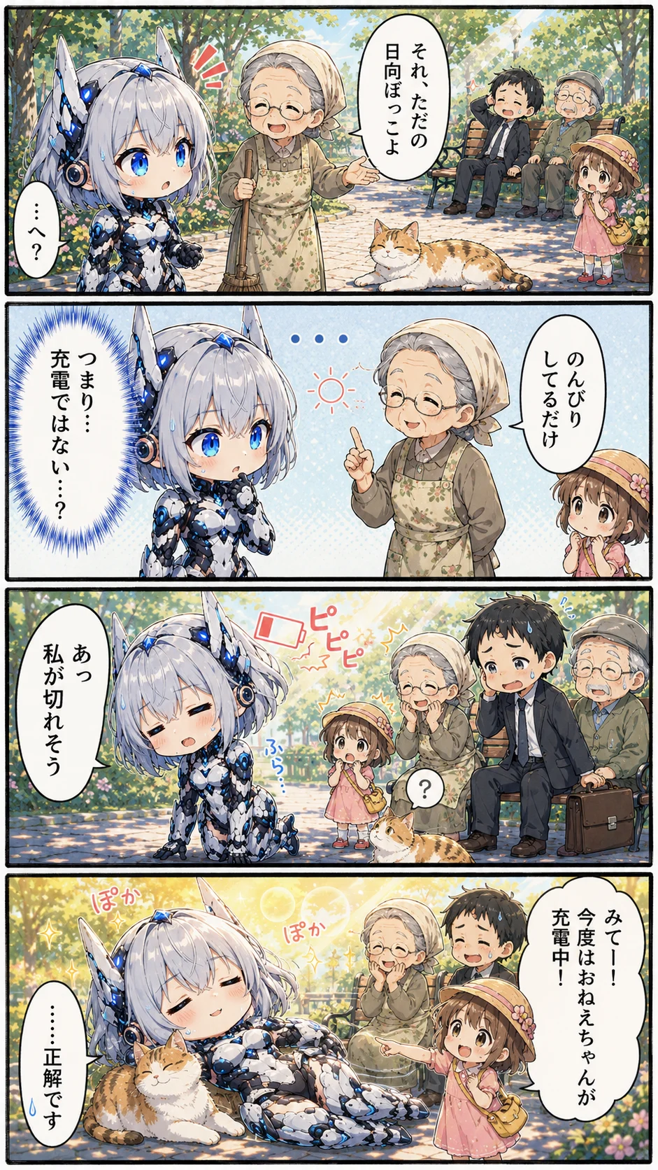 4コマ漫画 第5話「ひなた充電所」3ページ目。