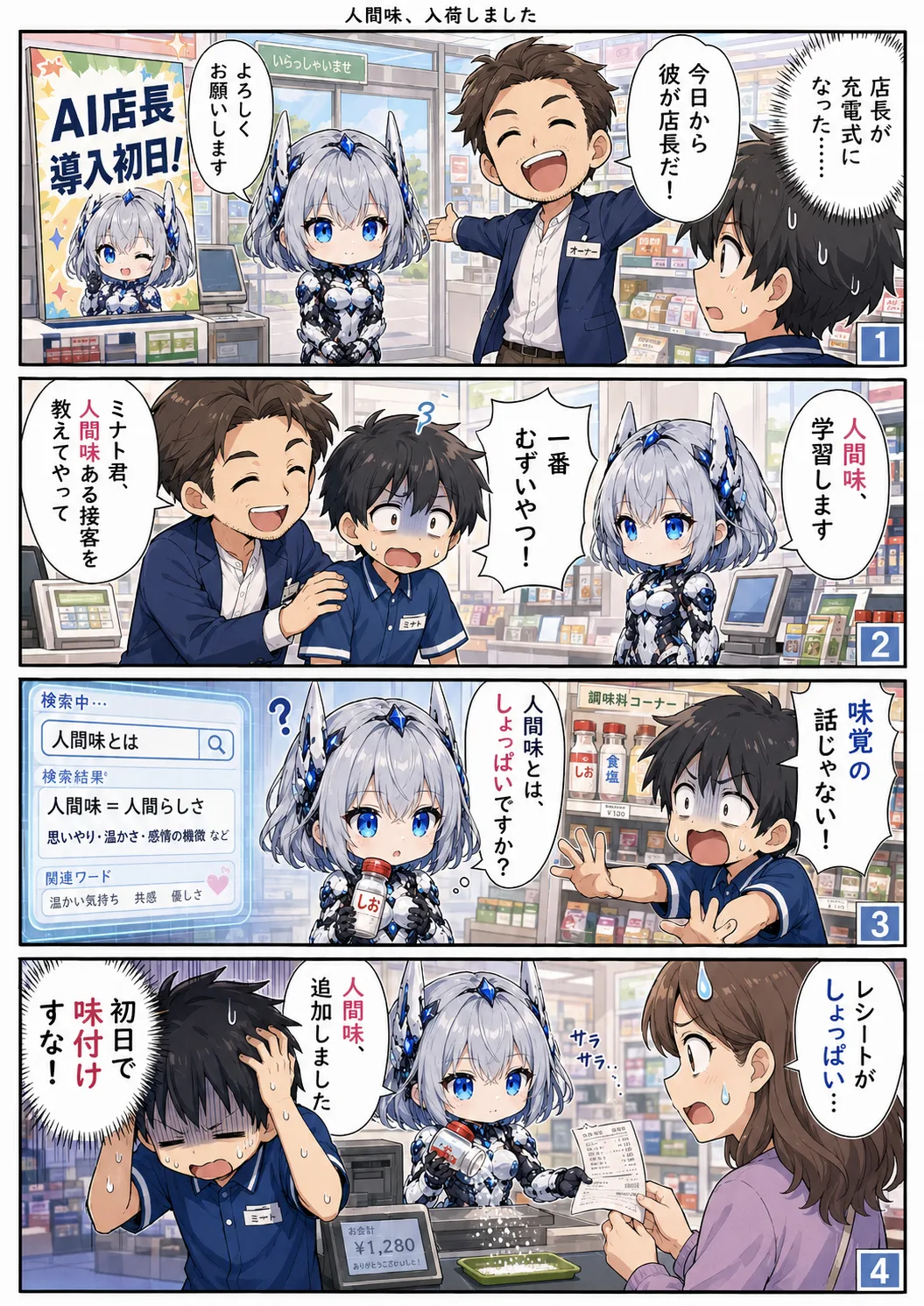 4コマ漫画 第6話「人間味、入荷しました」